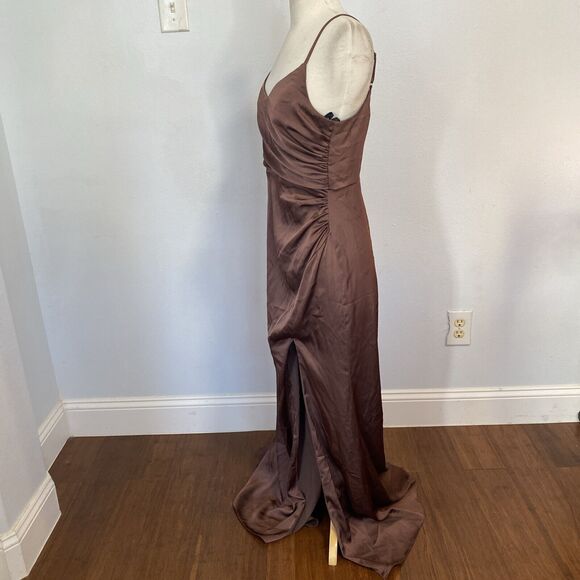 Birdy Grey Y2K Fairy Shiny Satin Long Bridesmaid Prom Leg Slit 90s HOCO Dress S - Picture 5 of 13